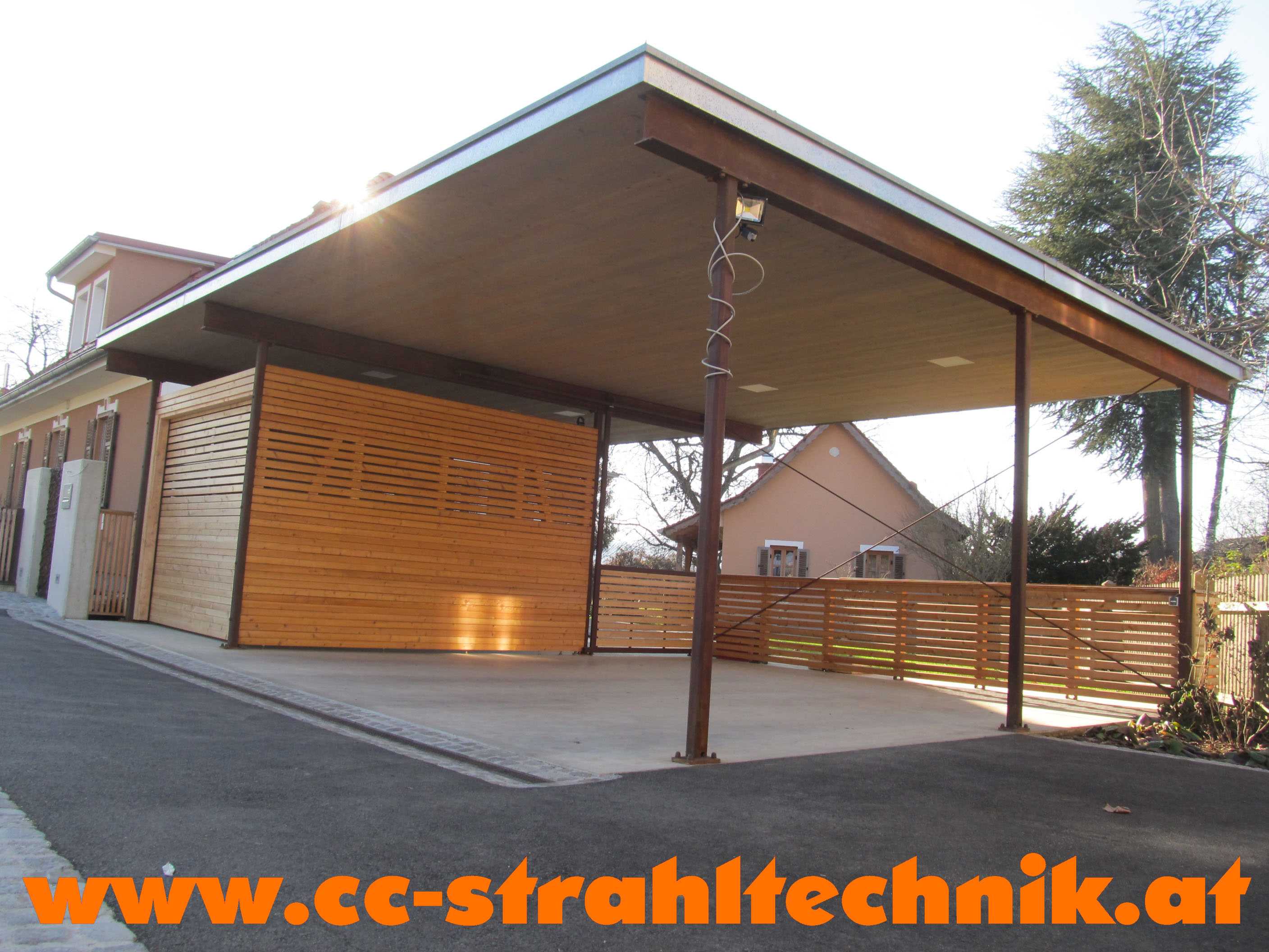 Carport mit Trägern in Rost-Optik mit echtem Edelrost nack Rostlack-Lackierung